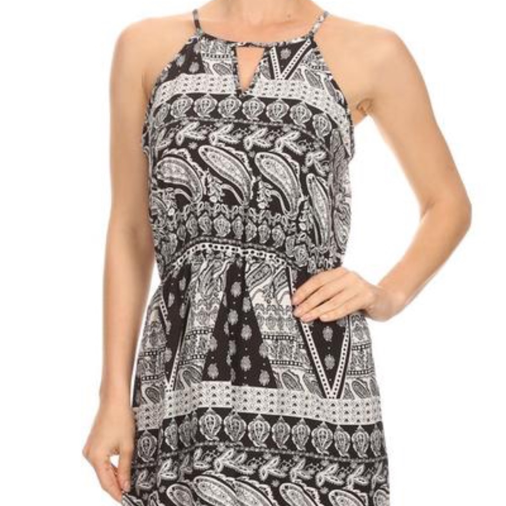 90’s Inspired Black and White Paisley Print Sun Dress